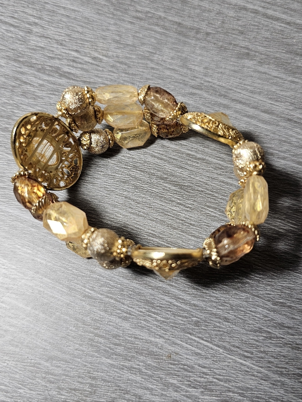 Vintage Gold Beaded Stretch Bracelet - Picture 3 of 3